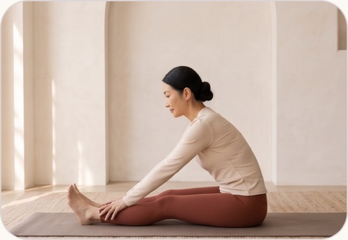 A woman stretching forward on a mat